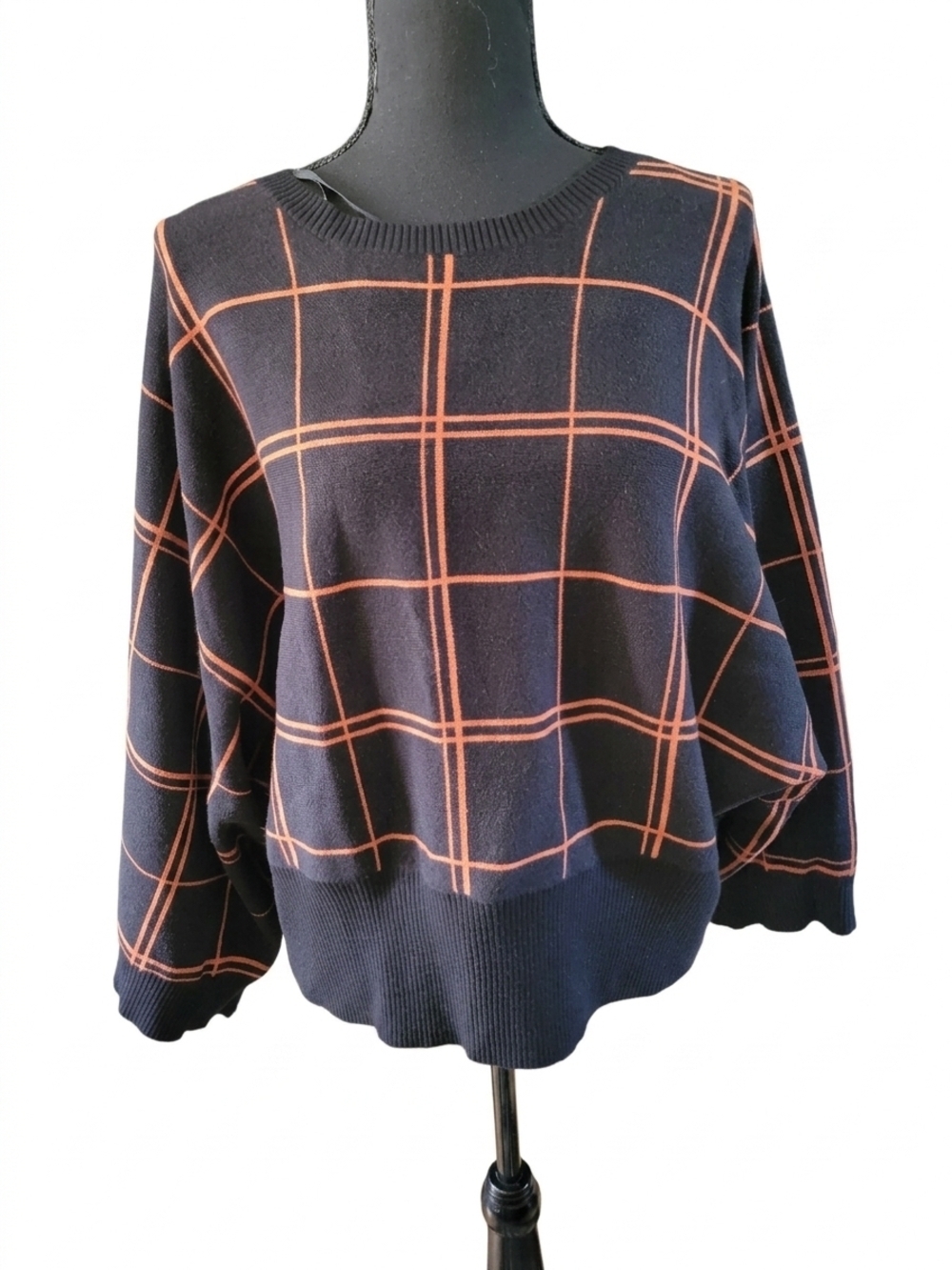 Marc New York Navy Sweater with Rust Windowpane Grid